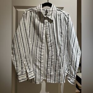 Chico's Black and White Striped Women’s Buttoned Down Shirt